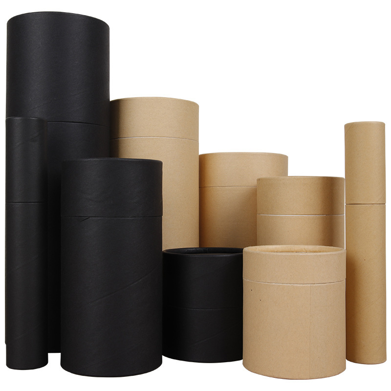 Wholesale Stock Round Kraft Black Paper Tube for Food Tea Essential Oil Cosmetic Packaging Labeling Stamping Printing Handling