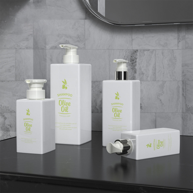 Reusable Luxury 500ml White Squared Press Body Lotion Shampoo Bottle with Plating Pump