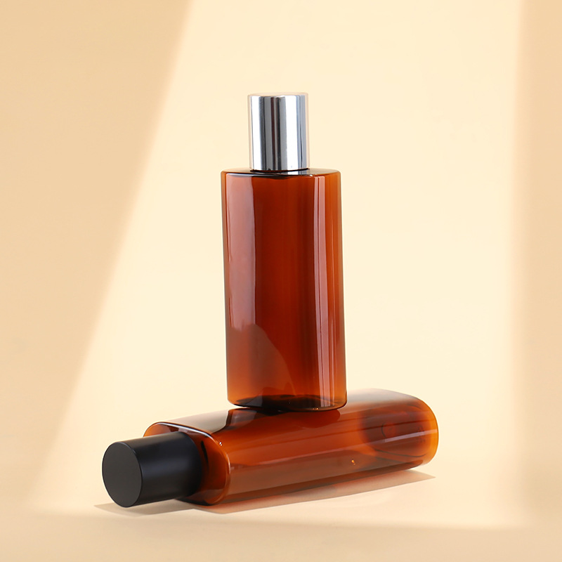 Fast Delivery Amber Oval Shape Plastic Bottles 150ml 200ml Refillable Cosmetic Skincare Packaging for Serum or Lotion