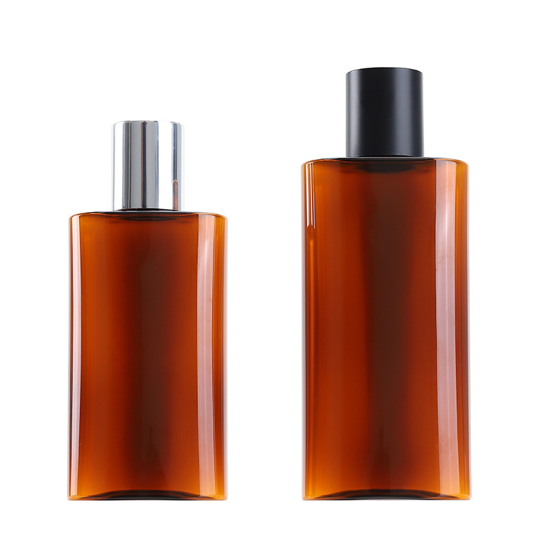 Fast Delivery Amber Oval Shape Plastic Bottles 150ml 200ml Refillable Cosmetic Skincare Packaging for Serum or Lotion