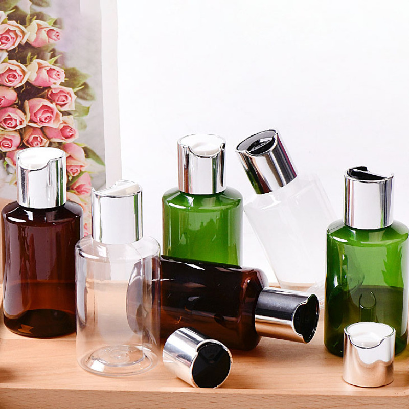 Cosmetic Packaging 100ml Oblique Shoulder Skincare Bottle Electroplated Aluminum Cap Dispenser Packaging for Serum Shampoo