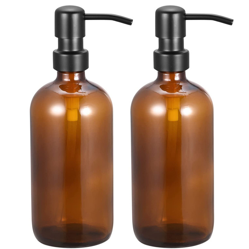 500ml Brown Glass Hand Sanitizer Lotion Bottle Glass Stainless Steel Pump Head Soap Liquid Amber Glass Bottle