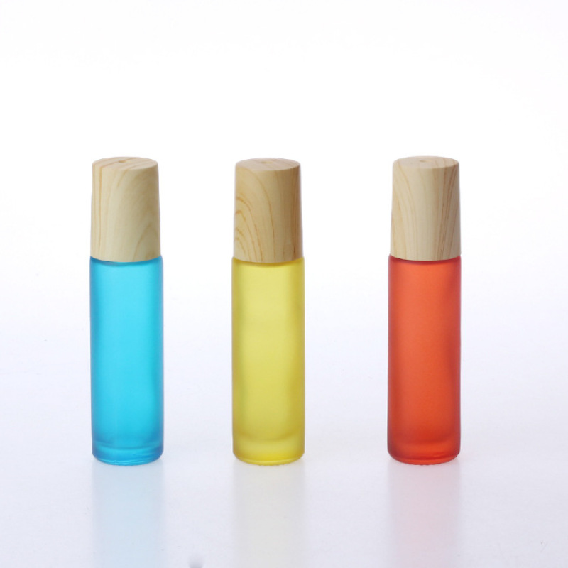 10ml Frosted Wood Grain Cap Roller Bottle Colorful Roll-on Sealing Type