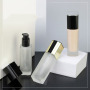 Low MOQ 30ml Frosted Square Glass Cosmetic Powder Bottle with Pump Sprayer Black Liquid Foundation Container for Face Cream