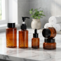Hot Sale Glass Cosmetic Packaging Set 30g Cream Pot 100ml Brown Lotion Bottle with Dropper and Spray Bottle for Face Care