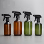 Wholesale 300ml/500ml PET Plastic Liquid Soap Bottle Empty Amber Green with Black Trigger Spray Pump Cap for Skin Care Serum