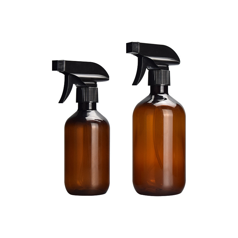 Wholesale 300ml/500ml PET Plastic Liquid Soap Bottle Empty Amber Green with Black Trigger Spray Pump Cap for Skin Care Serum