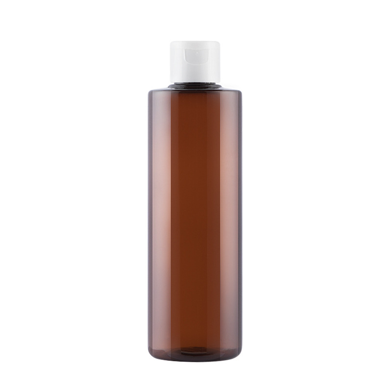 Hangzhou Sunshine Hot Selling Clear Amber White Flat PET Plastic Blue 250ml 8oz Shampoo Flip Top Bottle in Stock