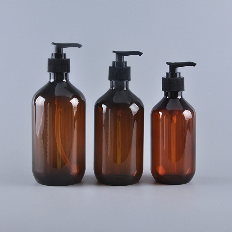 Eco Friendly Guangzhou Manufactory 300ml 400ml 500ml Brown Amber Shampoo Packaging Bottles with Black Lotion Pump