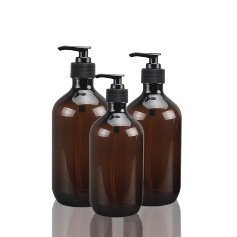 Eco Friendly Guangzhou Manufactory 300ml 400ml 500ml Brown Amber Shampoo Packaging Bottles with Black Lotion Pump