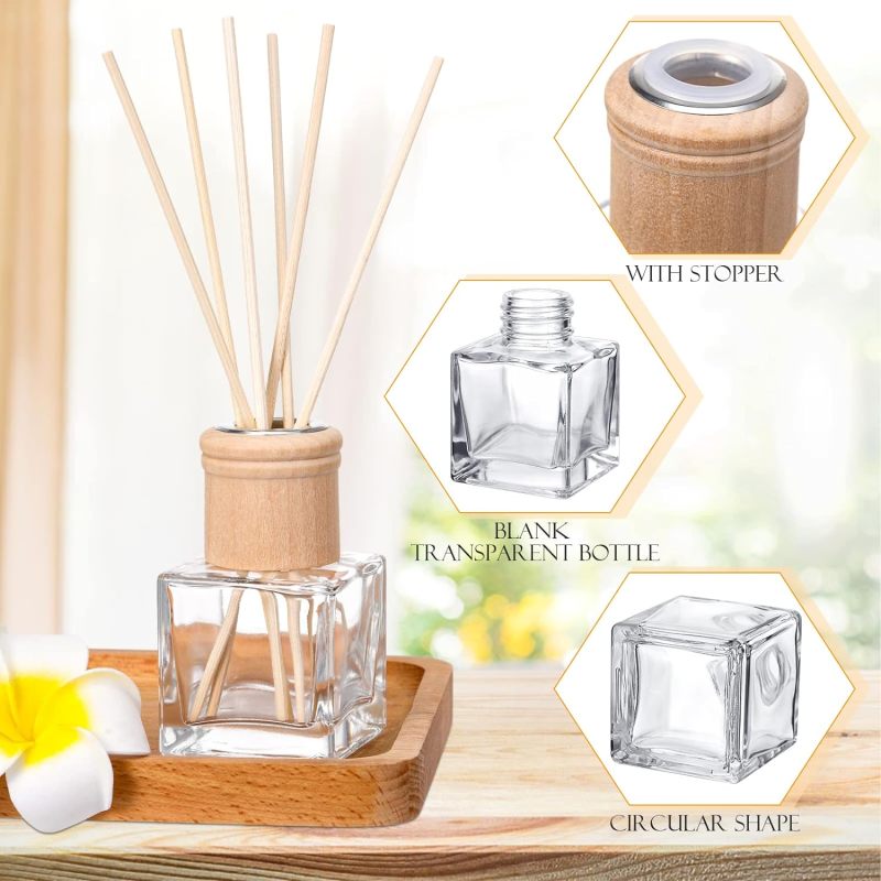 Empty Fragrance Glass Diffuser Bottle for Reed Diffuser with Crown Cap Refillable Set with Wooden Caps