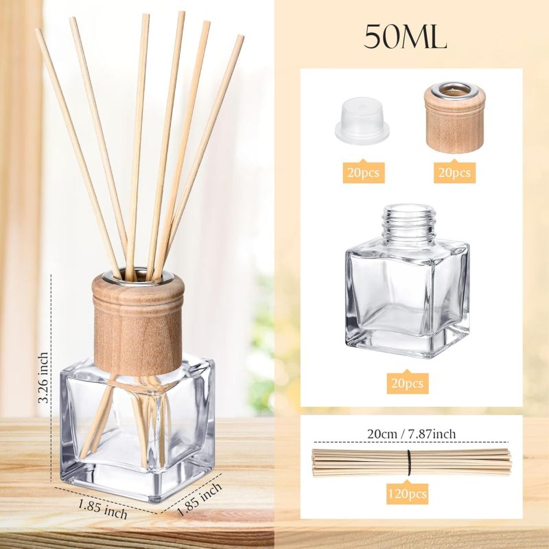 Empty Fragrance Glass Diffuser Bottle for Reed Diffuser with Crown Cap Refillable Set with Wooden Caps
