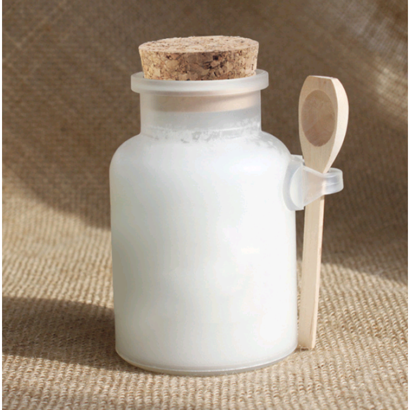 200g Round ABS Bath Salt Plastic Bottle Powder Cream Bottle with Cork Cover Wooden Spoon