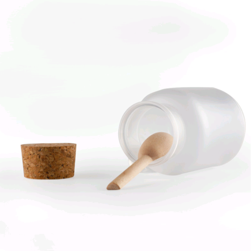 200g Round ABS Bath Salt Plastic Bottle Powder Cream Bottle with Cork Cover Wooden Spoon