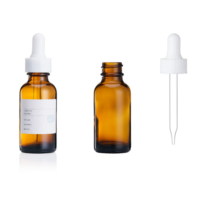 Customized 30ml Amber Round  Essential Oil Glass Dropper Bottle Cosmetics Set for Traveling