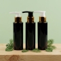 100ml Empty Black Round Flat Shoulder Plastic Bottle with Gold Ring Lotion Pump for Shampoo Body Lotion Serum Cosmetic Packaging