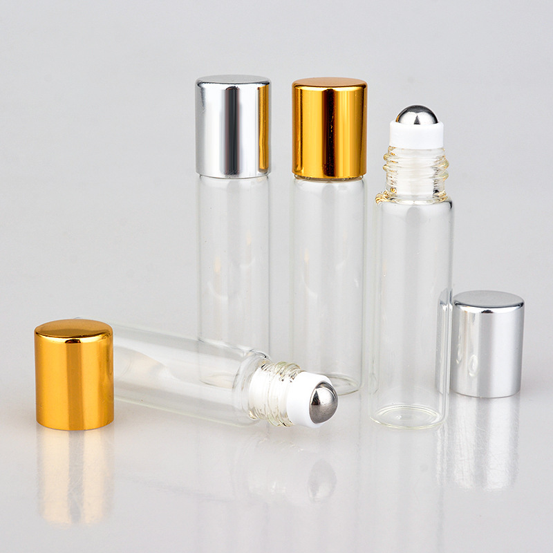 In Stock Cosmetic Skincare Oil Roll on Bottles With Gold Cap 5ml clear Glass Essential Oil Roller Bottle