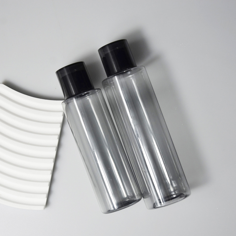 Private Label 150ml 200ml Empty Cosmetic clear Black Plastic Bottles PET Toner with Screw Cap for Shampoo Conditioner Hair Oil