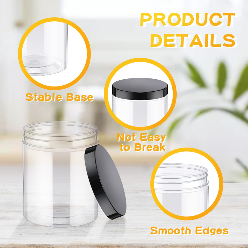 cream jar Black Lid Cosmetic 250ml Packaging Container Empty Skincare 8oz Plastic Body Scrub Jar With Lids