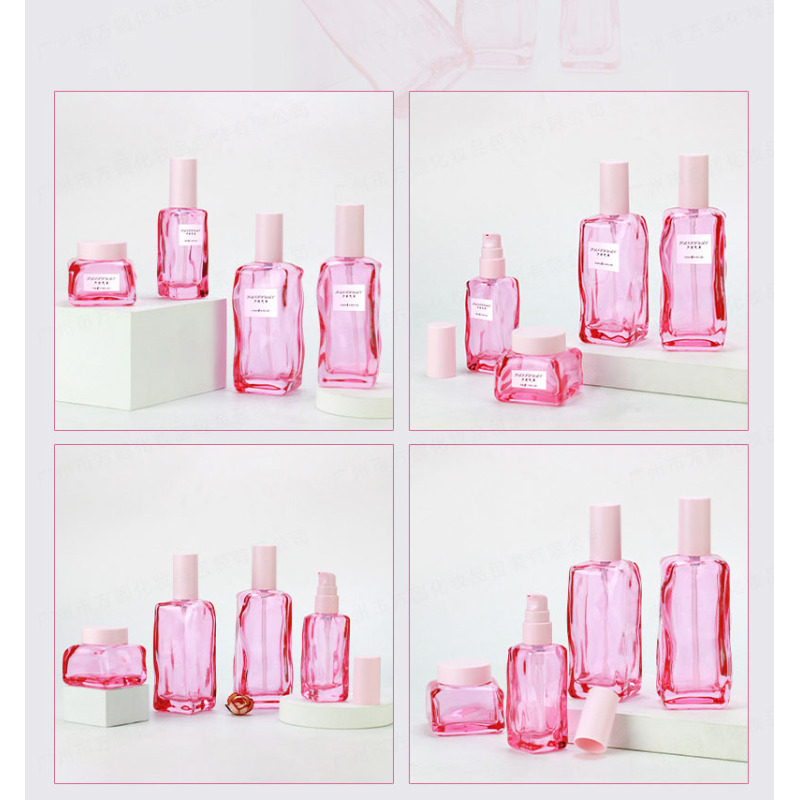 Empty pink Luxury Skincare Lotion Bottles New Cosmetic Packaging Glass Pump Bottle 100ml