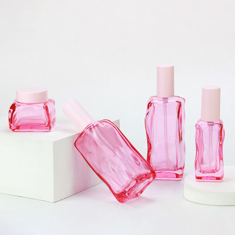 Empty pink Luxury Skincare Lotion Bottles New Cosmetic Packaging Glass Pump Bottle 100ml