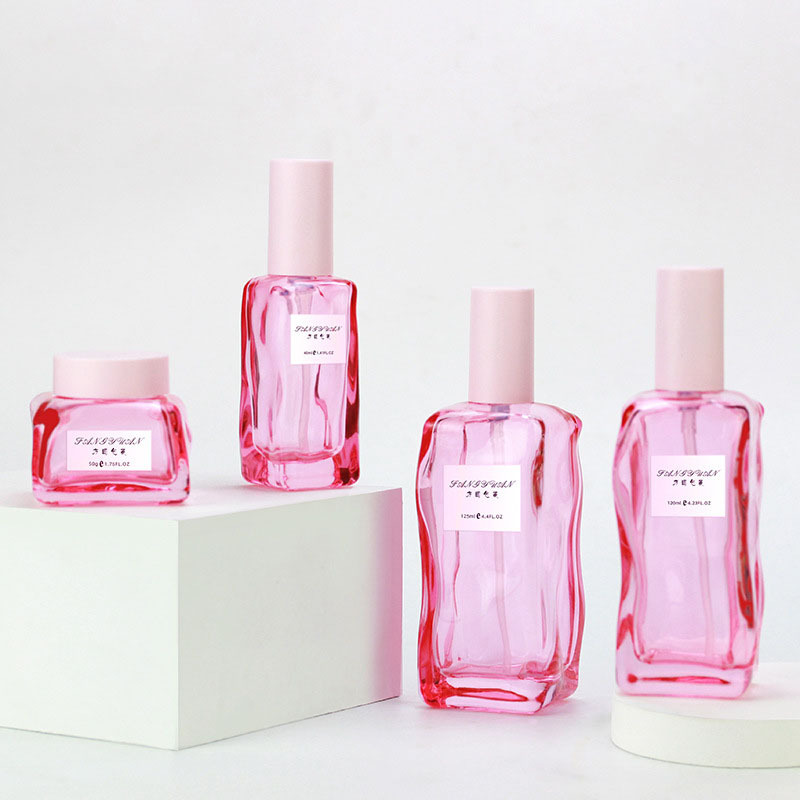 Empty pink Luxury Skincare Lotion Bottles New Cosmetic Packaging Glass Pump Bottle 100ml