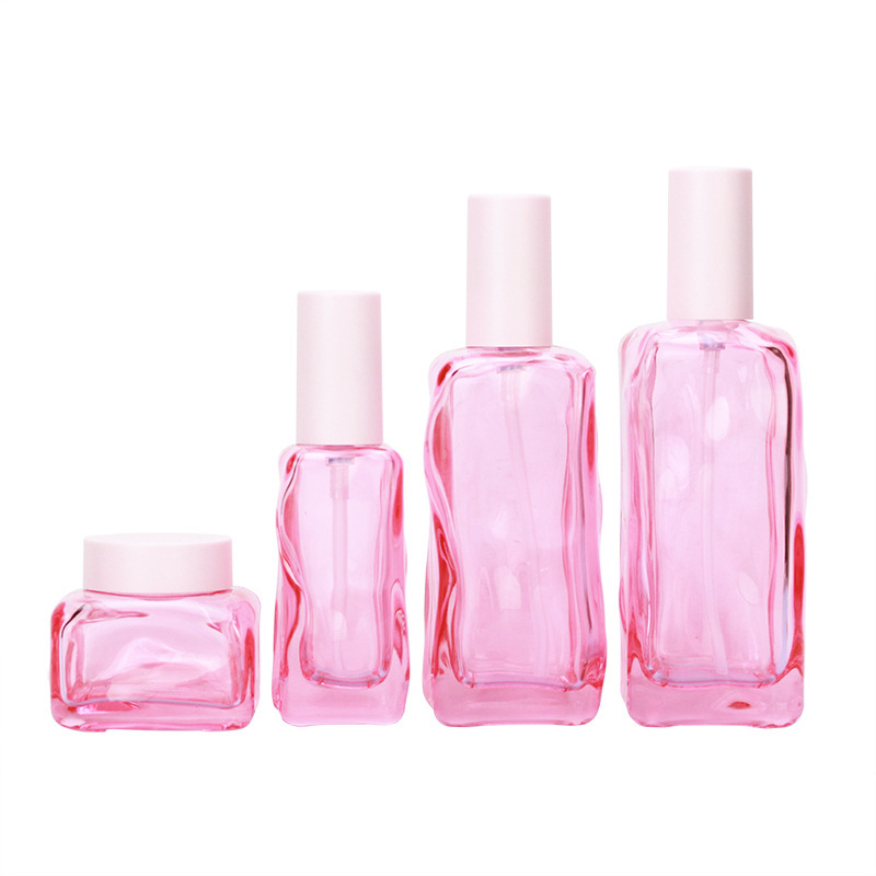 Empty pink Luxury Skincare Lotion Bottles New Cosmetic Packaging Glass Pump Bottle 100ml