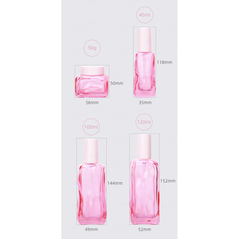 Empty pink Luxury Skincare Lotion Bottles New Cosmetic Packaging Glass Pump Bottle 100ml