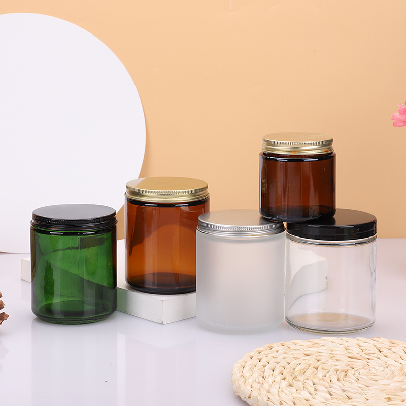 Wholesale 4oz 8oz Colored Glass Empty Jars Aluminum Cap Recyclable Feature for Candles