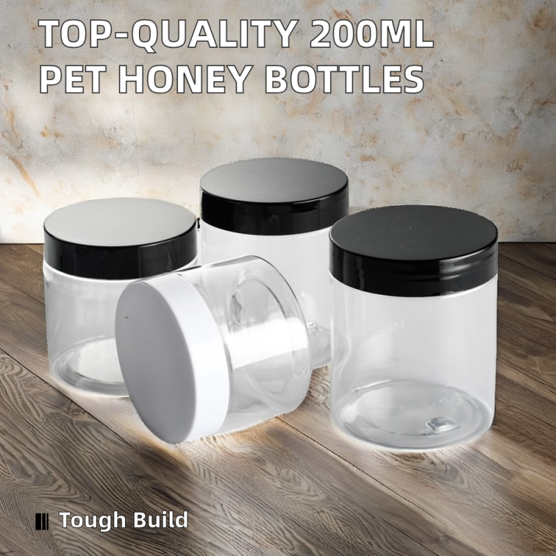 High Quality 200ml/280g Round PET Plastic Honey Syrup Squeeze Bottles Hot Sale with Screw Cap for Chocolate Salad Sugar Storage