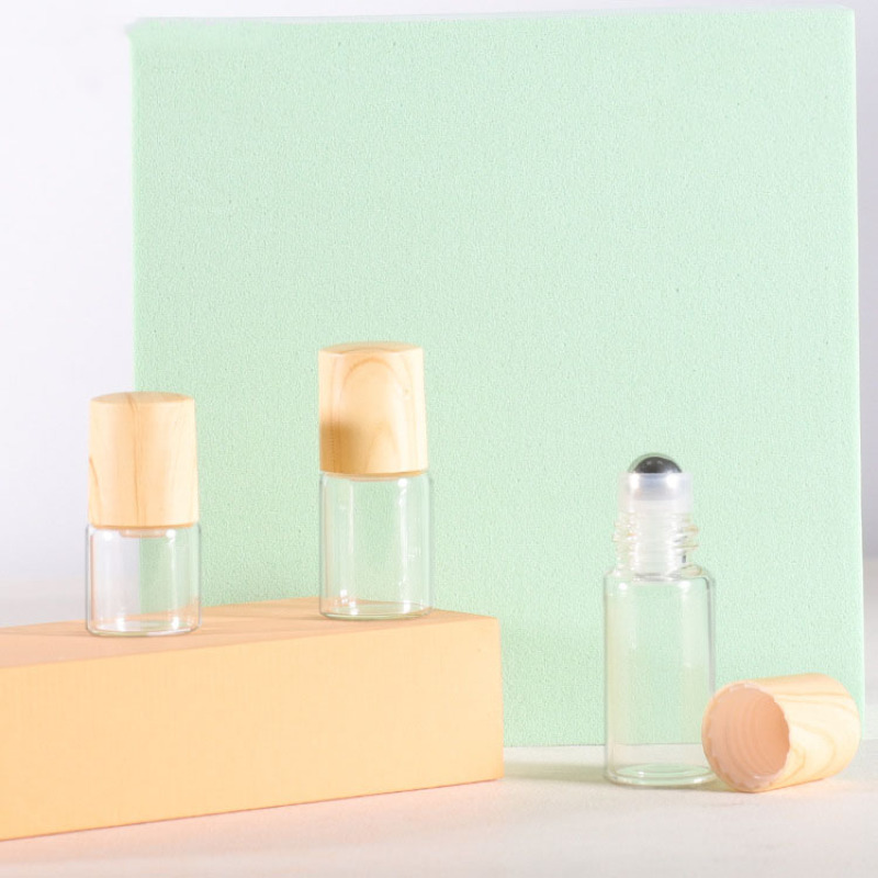 Wooden Lid 1ml 2ml 3ml 5ml Cosmetic Glass Serum Roller Bottles Skincare Essential Oil Glass Roller Bottle