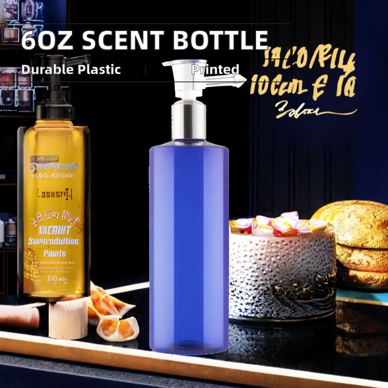 Wholesale 6oz 200ml Brown Blue Aromatherapy PET Plastic Lotion Screen Printed Reed Diffuser Scented Bottle Skin Care Packaging