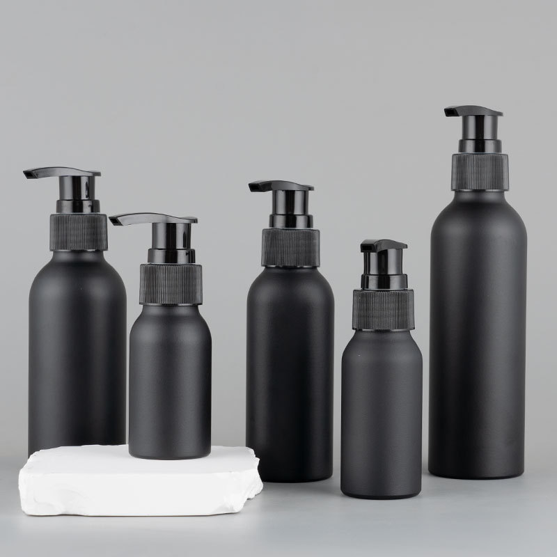 Wholesale Food Grade Empty Matte Black Aluminum Metal Bottle With Lotion Pump for Cosmetic Shampoo Packaging