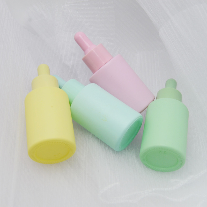 Hangzhou Sunshine Matte Pink Purple Green Blue Flat Shoulder Round Straight Serum 1oz 30ml Essential Oil Glass Dropper Bottles