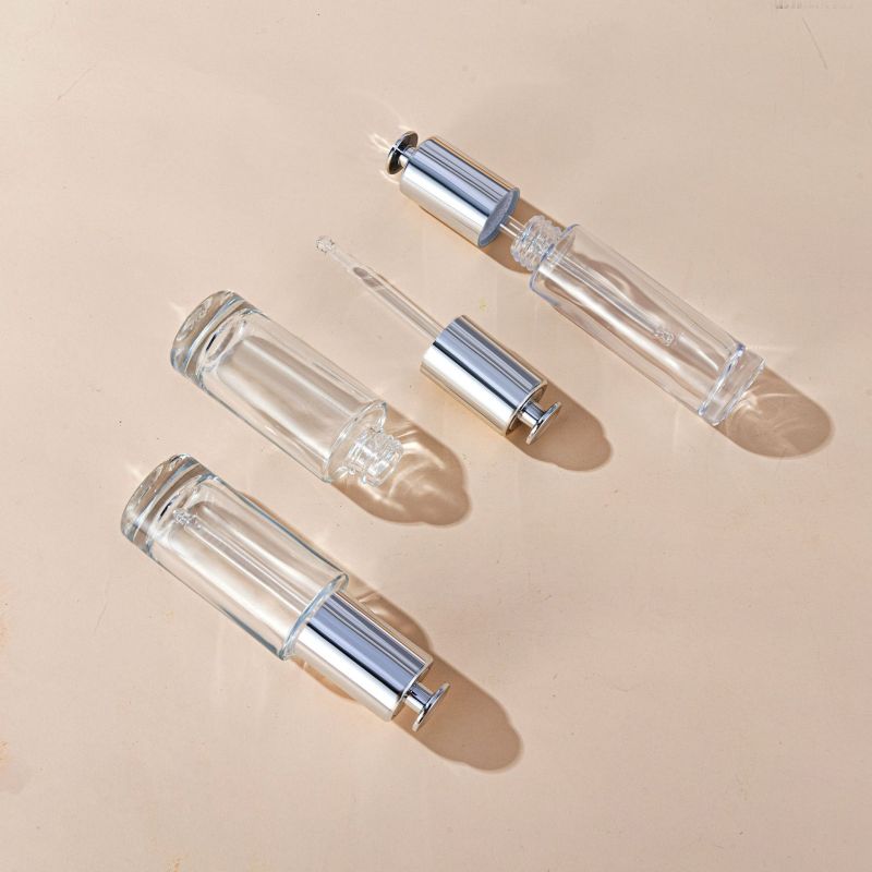Luxury 1oz 30ml Empty Clear Glass Dropper Bottle Serum Bottle Cosmetic Essential Oil Dropper Bottle Silver Lid