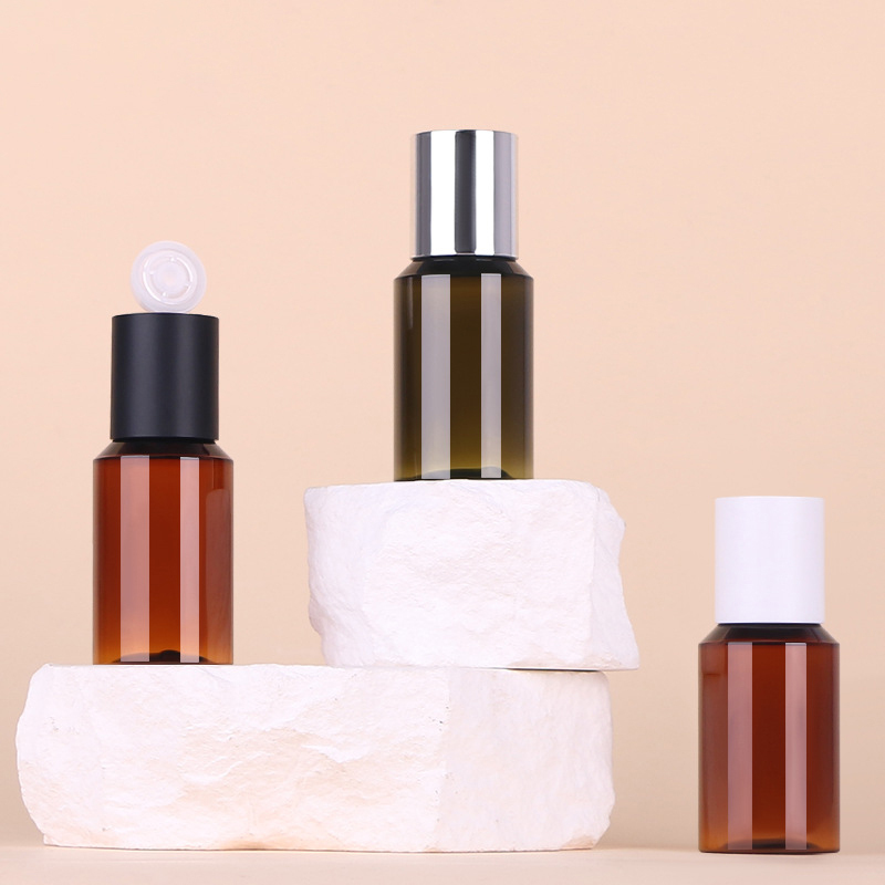 Hot Sale Empty 50ml Lightproof Plastic PET Bottle Packaging Refillable Essence Lotion Container Amber Green Cosmetic Bottle