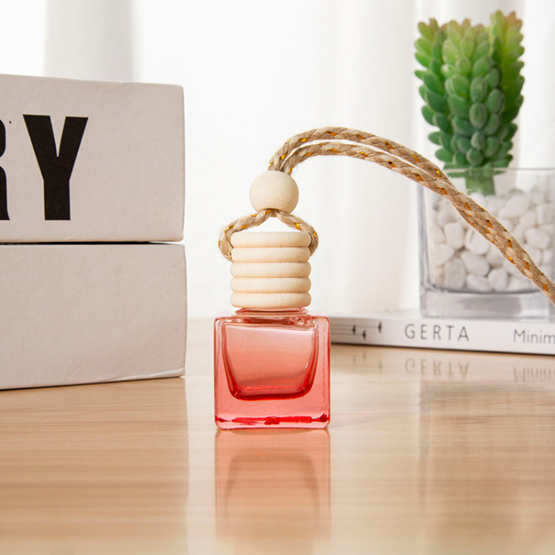 Wholesale 8ml 10ml Colorful Square Glass Car Air Freshener Perfume Bottle Customizable Cork Sealed Diffuser Bottle Box