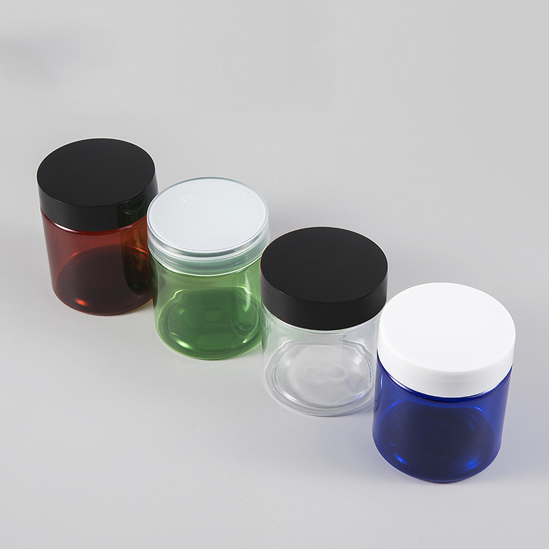 Customization 50g 80g PET Cream Jar Plastic Around  Lid with Widen Mouth clear  Green Amber Blue