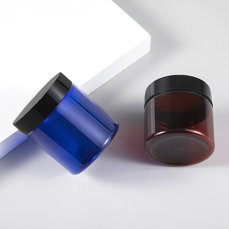 Customization 50g 80g PET Cream Jar Plastic Around  Lid with Widen Mouth clear  Green Amber Blue