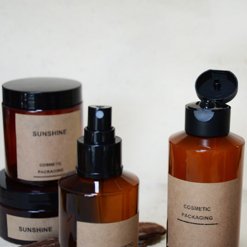 100ml 150ml 200ml Amber Empty Cosmetic Packaging Cosmet Set Recycled Plastic Bottles With Pump for Cosmetics