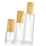 Empty 50ml 100ml 120ml Frosted Glass Pump Bottle Glass Spray Bottle With Wooden Color Cover