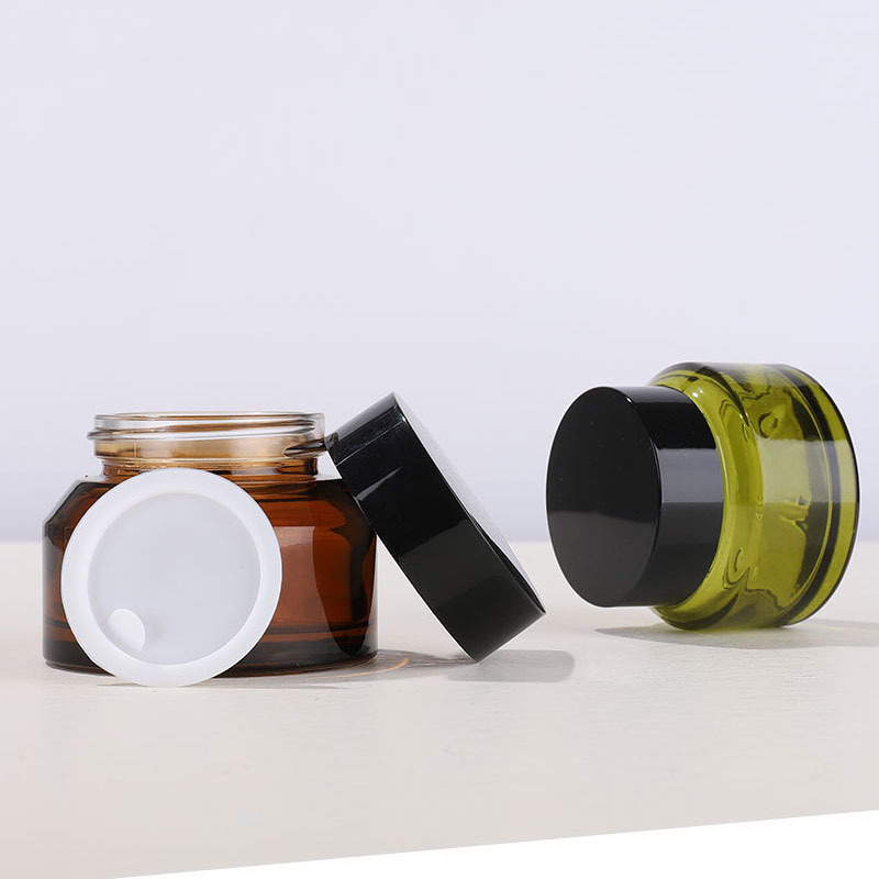 Factory Amber Cosmetic Jar Screw Cap Container 30g 50g Glass Jars with Lid Wide Mouth Cream Glass Jar