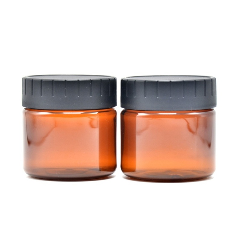 High Quality 3.3oz 100G PET Plastic Amber Cosmetic Jar with Recyclable Screw Top Black Cap High Visibility and Durability