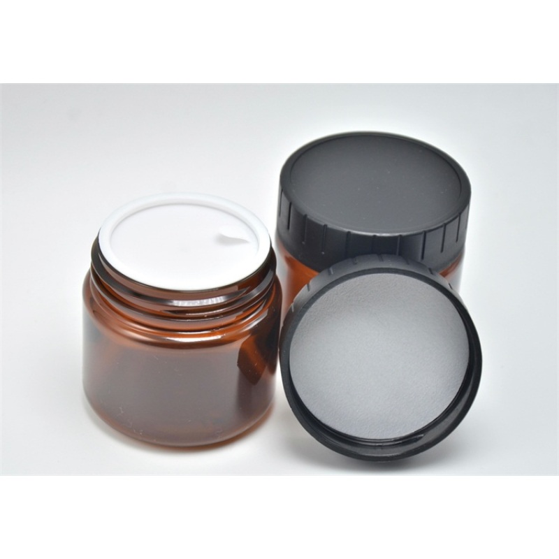 High Quality 3.3oz 100G PET Plastic Amber Cosmetic Jar with Recyclable Screw Top Black Cap High Visibility and Durability