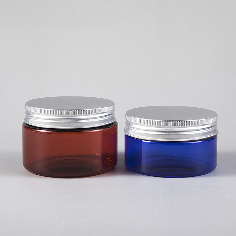 Cosmetic Jars 100g 150g PET Cream Plastic Jar Amber Cosmetic Container Jar clear 4 oz Cosmetic Jars with Aluminum Cap