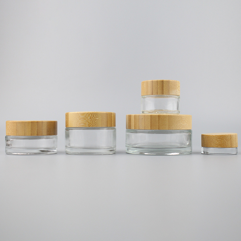 Matte Black Cosmetic Jar 30ml Oliver Green Glass with Bamboo Lid for Skin Care and Eye Cream 30g Face Cream Storage