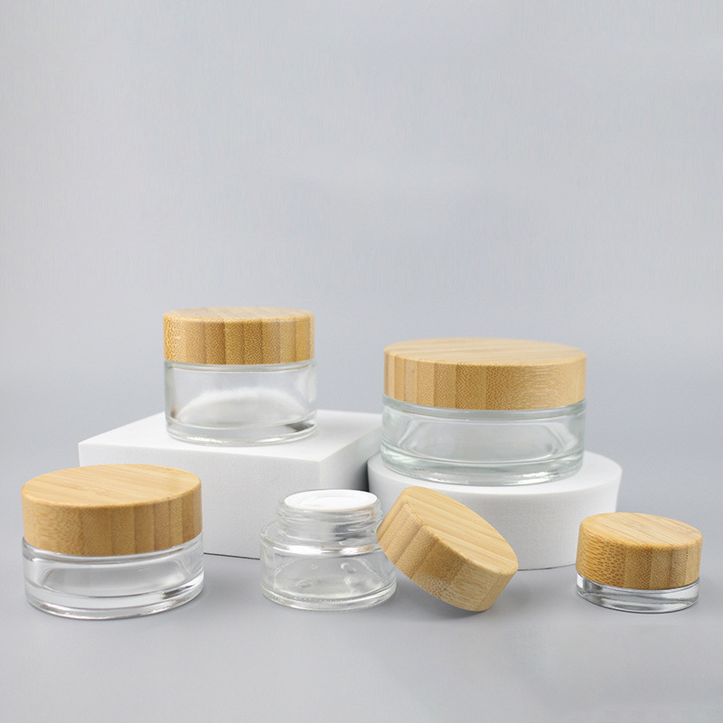 Matte Black Cosmetic Jar 30ml Oliver Green Glass with Bamboo Lid for Skin Care and Eye Cream 30g Face Cream Storage