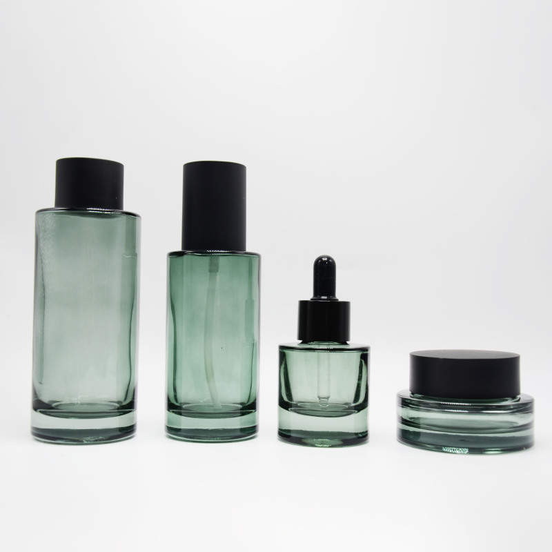High-end Cosmetic Packaging Set 50g 30ml 50ml 100ml 120ml Flat Shoulder Glass Lotion Pump Serum Dropper Bottles Cream Jars
