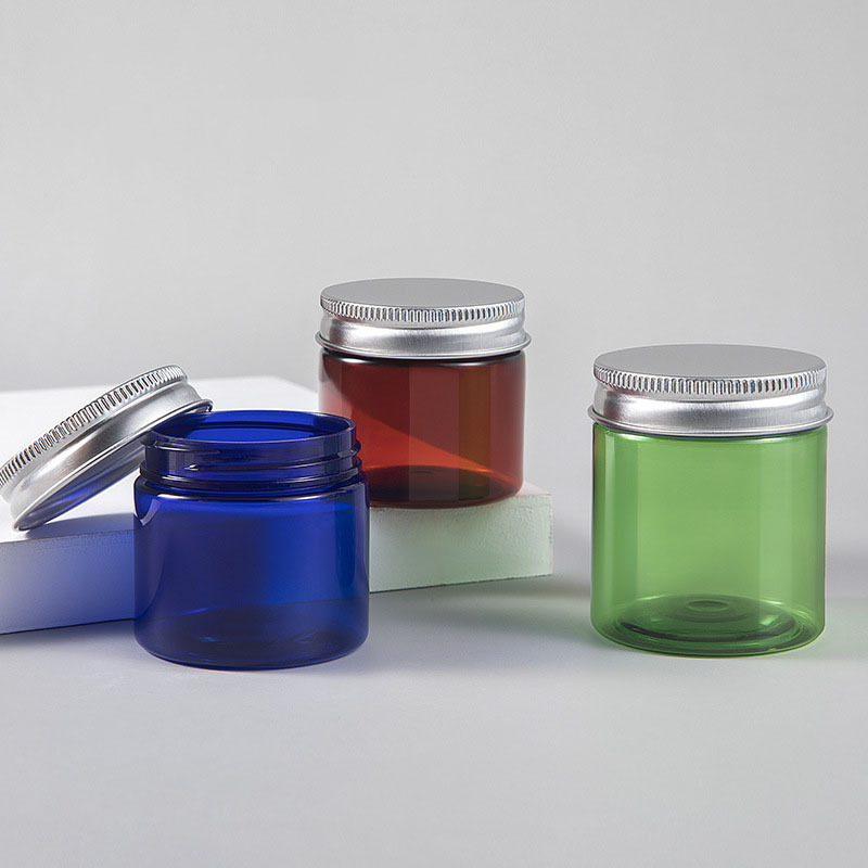 Wholesale 50g 80g Plastic Jar Metal Lid Round Cosmetic Jars Plastic Jars with Aluminum Cap