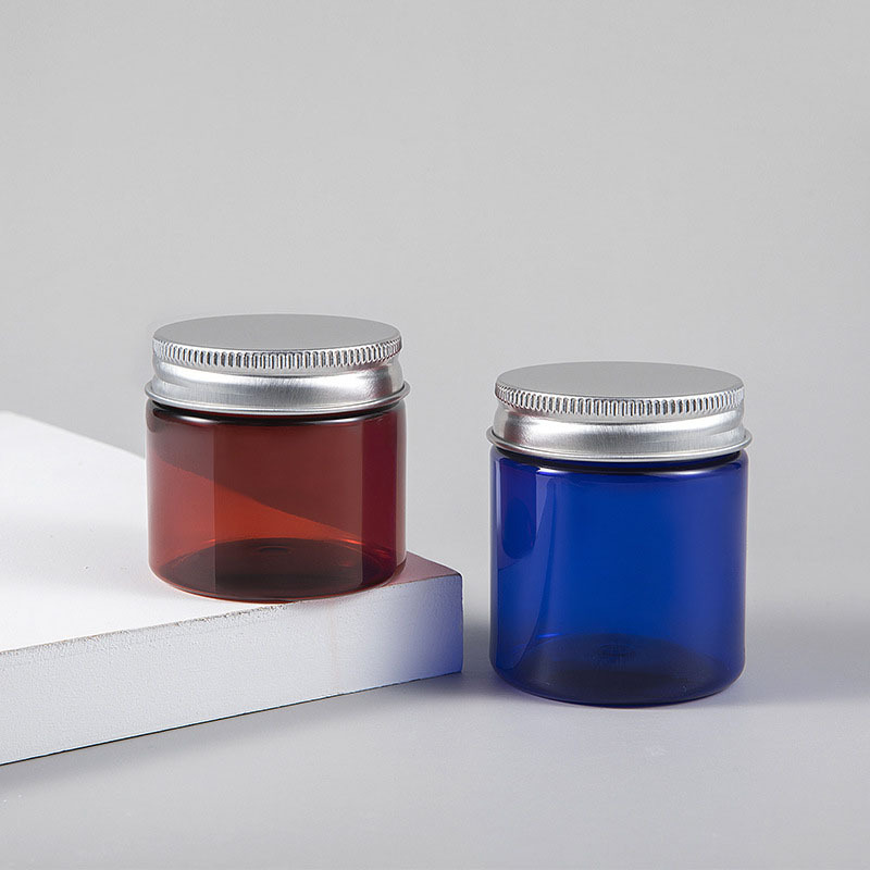Wholesale 50g 80g Plastic Jar Metal Lid Round Cosmetic Jars Plastic Jars with Aluminum Cap